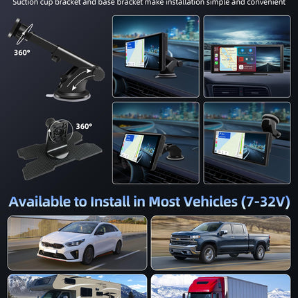 【Uusim】 10,26-tolline Apple Carplay Android Auto ekraan reguleeritava 2,5K armatuurlauaga auto esi- ja tagaosa juhtmevaba Driveplay tahavaatekaameraga autoraadio Carplay Bluetooth Mirror Link 64G TF
