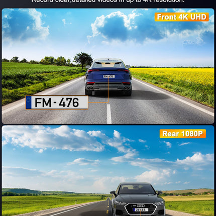 Auto videoregistraator ees/taga 4K+1080P, WiFi videoregistraator 64GB mälukaardiga, 3" IPS ekraan, öönägemine+WDR, G-sensor, tsükkelsalvestus, 170°+140° lainurk, 24H parkimisrežiim, rakenduse juhtimine, tugi max 256GB