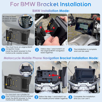 Carpuride W502PRO B BMW mootorrattale CarPlay ja Android Auto ning kahekordne Bluetooth, 5-tolline veekindel puuteekraan mootorrattale, muusika jagamine, intercom, valgussensor, kompass, baromeeter