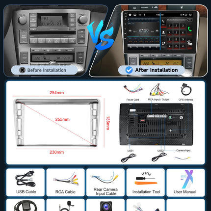 Rimoody 2G+64G juhtmevaba Carplay Android 13 autoraadio 2 DIN Toyota Avensis 2003-2009 9-tollise autoraadio Android Auto Navigation GPS WiFi Mirror Link Bluetooth FM/RDS/DAB/OBD/DVR/EQ/SWC tahavaatekaamera