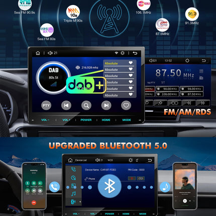 URVOLAX DAB+ autoraadio ekraaniga, 10,1-tolline juhtmevaba Apple Carplay ja Android Auto, 1 DIN Bluetooth-autoraadio puutetundlik ekraan, auto taasesitusmonitor koos MirrorLinki/Navi/RDS/FM/AM/SWC/EQ/tagurduskaameraga