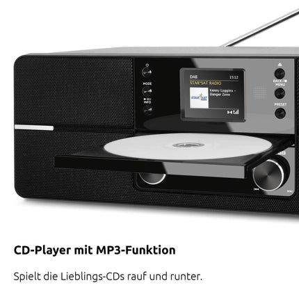 TechniSat DIGITRADIO 371 CD IR - Stereo internetiraadio (DAB+, FM, CD-mängija, Wi-Fi, Bluetooth, värviline ekraan, USB, AUX, kõrvaklapipesa, äratuskell, 10 vatti, kaugjuhtimispult), must/hõbedane