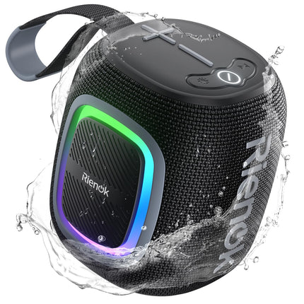 RIENOK Bluetooth Speaker Small with Light FM Radio Bluetooth 5.3 Music Box Wireless Bass Box with 15 Hours Playtime Stereo Portable Waterproof TF Card USB Stick Black