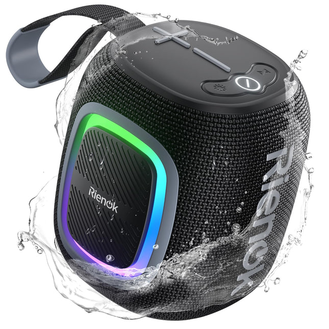 RIENOK Bluetooth Speaker Small with Light FM Radio Bluetooth 5.3 Music Box Wireless Bass Box with 15 Hours Playtime Stereo Portable Waterproof TF Card USB Stick Black
