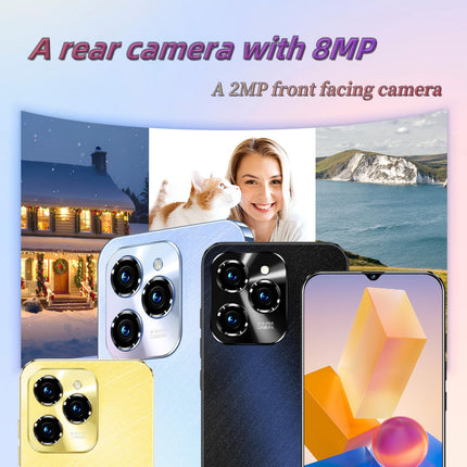 Fine Life Pro lukustamata telefon, 6,3-tolline ekraan, kaks kaamerat, kaks SIM-kaarti, 2G RAM + 16G ROM/128GB TF-kaart, toetab 4G FDD-LTE: B1/3/7/20, Android nutitelefon, sobib algajatele. (3, kuldne)