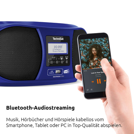 TechniSat DIGITRADIO 1990 - Stereo Boombox with DAB+/FM Radio and CD Player (Bluetooth Audio Streaming, Headphone Jack, USB, AUX In, Charging Function, Clock, 2 x 1.5 Watt Output Power) Blue