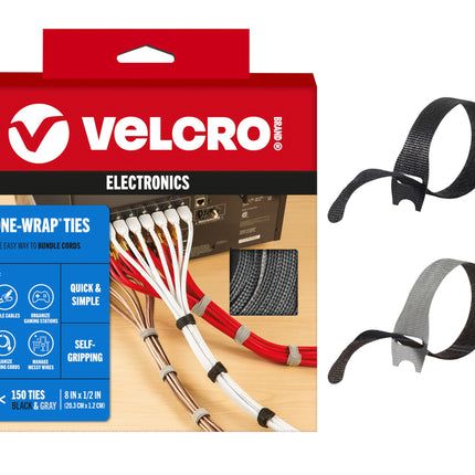 Velcro Cable Ties, Value Pack, 150 Count, Replace Cable Ties with Reusable Straps, Reduce Waste, for Cable Management and Cable Organizer, 8 x 1/2 in, Thin