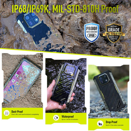 Ulefone Armor 22 (16GB+128GB) Outdoor Mobile Phone Without Contract, Android 14 6.58" FHD+ 120Hz 64MP+64MP Night Vision 6600mAh 33W 4G Dual SIM 5G WIFI/OTG/NFC/GPS/IP69K Construction Site Phone (Green)