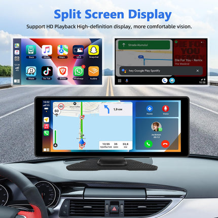 Podofo 10.26 inch IPS Portable Car Radio with Wireless Carplay Android Auto Touchscreen Digital Media Receiver 7-32V Touchscreen with Bluetooth/FM Transmitter/AUX/GPS/Airplay/SD/TF
