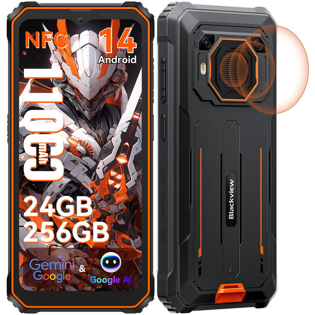 Blackview BV6200 Plus õuetelefon 11000mAh 24GB+256GB/2TB, Android 14 õuetelefon ilma lepinguta, 98DB kõlar, 6.56" 90Hz, IP69K veekindel, ehitusplatsi telefon, 16MP+13MP/kaks 4G/OTG/GPS/NFC