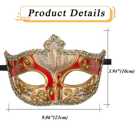 Oidea Vintage Veneetsia maskeraadimask meestele: Retro karnevali Mardi Gras mask Halloweeni muusikalise kostüümipeo Veneetsia maskeraadiballi mask, punane
