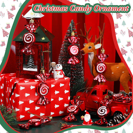 Threan 12 Christmas Tree Candy Christmas Tree Decorations Candy Glittering Hanging Christmas Candy Ornaments Candy Canes Decoration with Golden Ropes (Red)