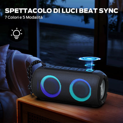 Oraolo Luster Wireless Bluetooth Speaker, Bluetooth Speaker with Lights, Portable Speaker 24W Loud Stereo Sound, 24H Playtime, AUX-in, IPX6 Waterproof for Outdoor Camping