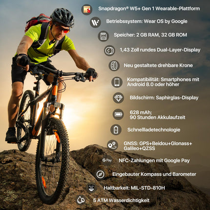 Ticwatch Pro 5 Enduro nutikell meestele Android Wear OS nutikell 90h aku 110+ treeningrežiimi 7/24 pulss 5ATM GPS kompass Ei ühildu iPhone'iga