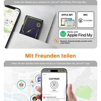 NOVOO Air Tag rahakoti jälgimiskaart, õhuke 1,6 mm nutikas Bluetooth-silt, mis ühildub Apple Find My rakendusega (ainult iOS), 6-aastase akueaga GPS-esemete leidja rahakoti, pagasisildi ja passi jaoks