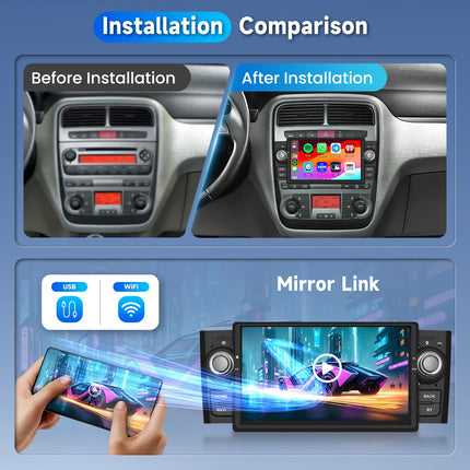 【2+64G】 Hodozzy Carplay autostereo FIAT Punto 2005-2009/Fiat Linea 2007-2011 jaoks koos navigatsiooni/WiFi-ga, 7-tolline FIAT autoraadio Bluetoothiga koos Android Auto/EQ/Peegliühenduse/FM/RDS/SWC/USB+tagurduskaameraga