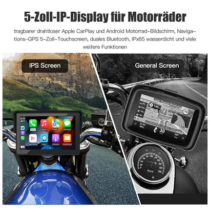 CARabc Apple CarPlay&amp;Android Auto 5 inch Motorcycle IPS Touchscreen, GPS Navigation Device/Portable Wireless/IPx7 Waterproof Anti-theft, Support for Siri/Google Assistant.