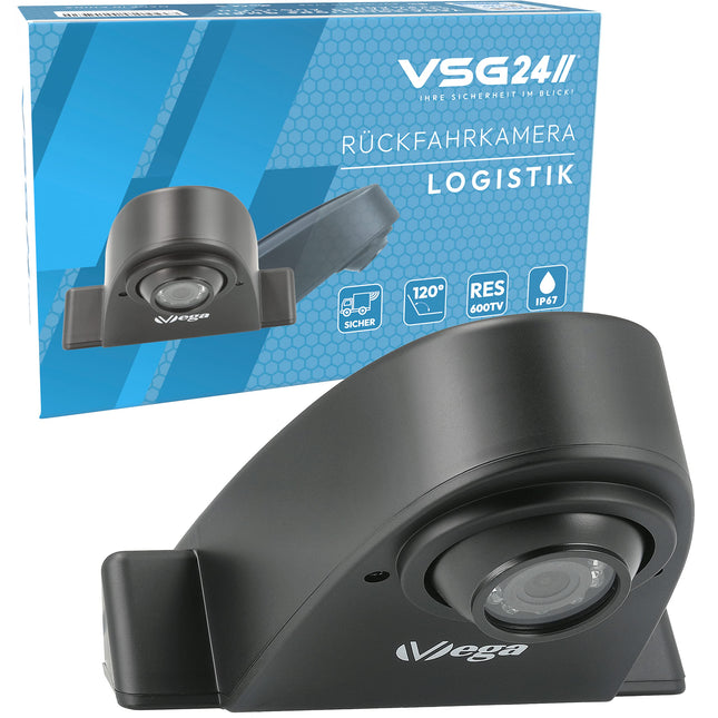 VSG24 Transporter Ball Head Rear View Camera, Sprinter Camera including Adapter Cable, 600TV Resolution, Night Vision, 120° Angle, 12 V, IP68 - Black