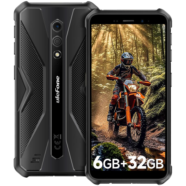 Ulefone Armor X12 välistingimustes kasutatav mobiiltelefon, 6GB + 32GB/256GB SD nutitelefon ilma lepinguta Android 13 Go, 4860mAh 13MP + 8MP 5.45'' HD+ 4G kahe SIM-kaardiga IP68 veekindel põrutuskindel NFC GPS 2-aastane garantii - must