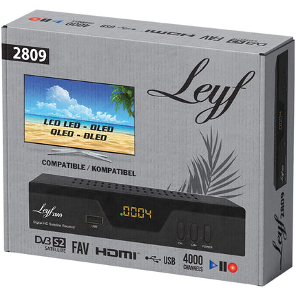 Leyf 2809 digitaalne satelliitvastuvõtja (HDTV, DVB-S/S2, HDMI, SCART, 2X USB 2.0, Full HD 1080p) [Astra Hotbird Türksati jaoks eelprogrammeeritud]
