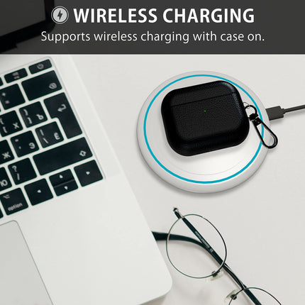 MyGadget kunstnahast ümbris, mis ühildub Airpods 4-ga (2024) - ümbris [Qi-ühilduv] - vastupidav ja põrutuskindel kaitseraud karabiiniga mustas värvitoonis