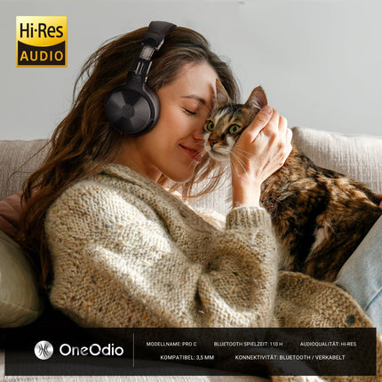 OneOdio Bluetooth-kõrvaklapid kõrva otsa [kuni 110 tundi ja BT 5.2] Juhtmevabad Bluetooth-kõrvaklapid 50 mm draiveritega, HiFi stereo kokkupandavad juhtmevabad kõrvaklapid mikrofoniga sülearvuti/mobiiltelefoni/arvuti jaoks - mustad