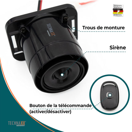 Technaxx TX-168 autoalarmisüsteem autodele, haagissuvilatele, paatidele ja kodudele - autoalarmisüsteem 105dB, välise sireeni, paanikanalnupu, 7-päevase aku tööeaga, PIR-liikumisanduriga, 2 USB-pordiga, lihtsa paigaldusega