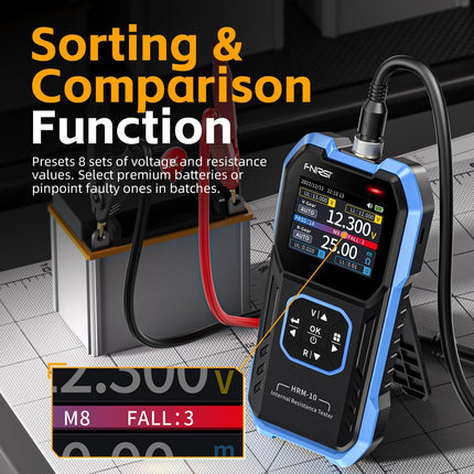 HRM-10 Battery Capacity Internal Resistance Tester Portable Multifunctional 4 Wire Tester for Batteries 100V 200 Ω Internal Resistance Meter and Accurate Voltage Meter Resistance Tester