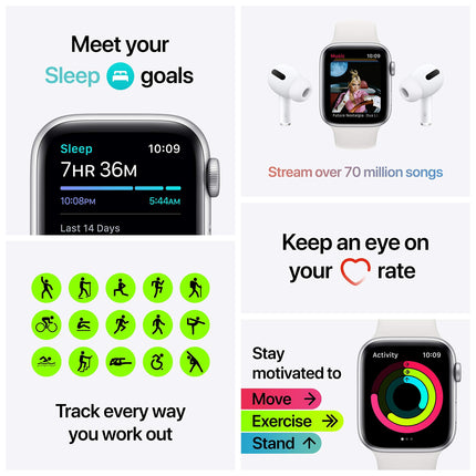 Apple Watch SE 2020 (GPS, 40MM) Silver Aluminum Case with White Sport Band (Refurbished)