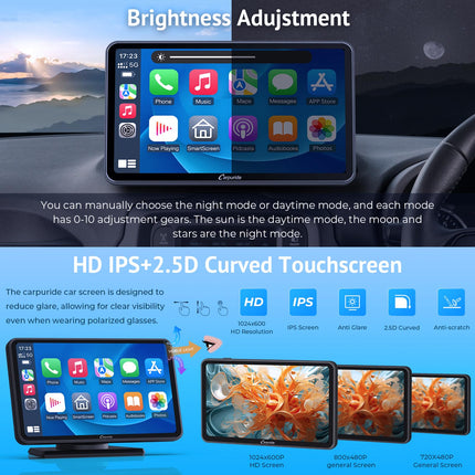 Carpuride Wireless Carplay &amp; Android Auto, 7-inch Touchscreen Digital Media Car Stereo Receiver, Portable Car Radio with Backup Camera, Mirror Link, Bluetooth, GPS, AUX, FM