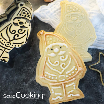 ScrapCooking – Puidust küpsisevormide ja reljeeftrükkide komplekt jõuluvanaga – Roostevabast terasest jõuluküpsisevorm reljeefsete küpsiste jaoks – Küpsetustarvikud küpsetamiseks – Köögikingiidee jõuludeks – 2079