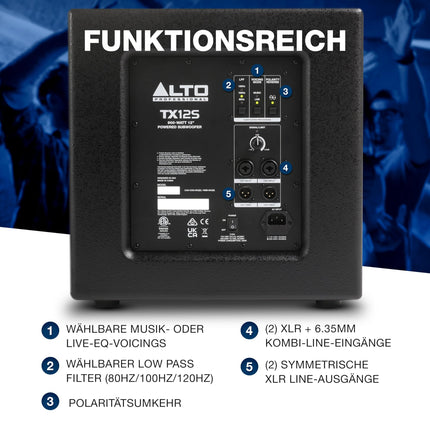 ALTO TX12S 900W 12-tolline aktiivsubwoofer, DSP-optimeeritud PA-süsteem 2-tollise mähisega, suurepärane bass, lihtne seadistamine