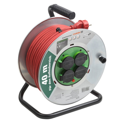 Meister cable reel H07RN-F3G1.5, IP44 - 40 m cable - thermal protection switch - outdoor / cable reel with 4 Schuko sockets / cable box with extension cable / cable reel with crank / 7435890