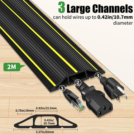 Floor cable protector, 2 m floor cable covers, cable covers for wires, floor, rubber cable protector for outdoor use and 3 cable ducts