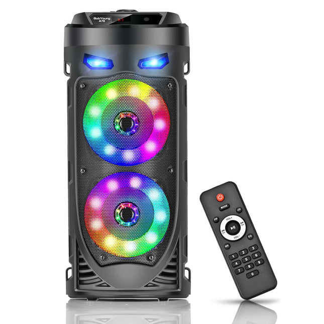 Portable Bluetooth Speaker, 30W Wireless with Dual 4'' Stereo Sound, LED Lighting, Remote Control, Supports EQ, TWS, USB, TF, AUX, for Travel, Home, Party