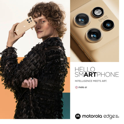 Motorola edge50 neo smartphone (6.36" Super HD display, 50 MP camera with Moto AI, 12/512 GB, 4310 mAh, Android 14) Pantone Lattè (vegan synthetic leather), including protective cover