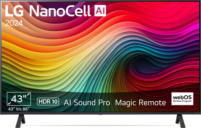 LG 43NANO81T6A televiisor 43" (109 cm) NanoCell televiisor (α5 Gen7 4K tehisintellektiga protsessor, webOS 24, HDR10, kuni 60 Hz) [Mudeliaasta 2024]