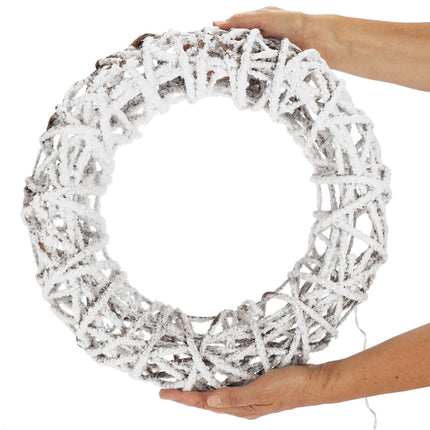com-four® Kunstlik LED-jõulupärg lumega, talvine uksepärg valgustuse ja taimeriga, dekoratiivne pärg 20 sooja valge LED-iga, lauapärg meeleoluvalgustusega (01 tk - valge - pärg 40cm)