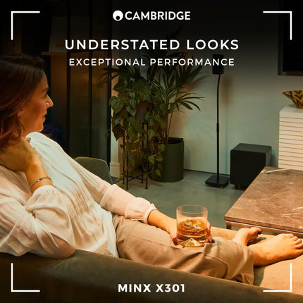 Cambridge Audio Minx X301-300-vatine aktiivsubwoofer lisabassdraiveri ja täielikult reguleeritava heliga - valge