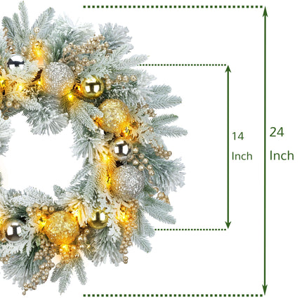 YULETIME 61 cm jõulupärg kunstjõulupärg jõuluehtede, marjade, lehtede, kuuseokste ja lumiste männiokastega (kuldne pall) (müüakse EL-is ilma tuledeta)