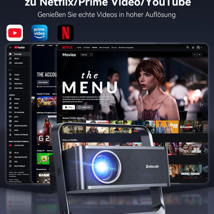 [Netflixi ametlik ja 1080P FHD] Polochshi projektor, 4K toega, 600 ANSI luumeniga, nutikas projektor automaatse trapetsikorrektsiooniga, elektriline fookus, WiFi 6, Bluetooth-projektor, kodukino, õues kasutatav miniprojektor