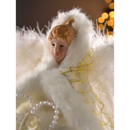 WeRChristmas Angel Christmas Tree Top Decoration with Feather Wings, Fabric, Cream/Gold, 25 cm