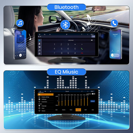 Juhtmevaba CarPlay ja Android Auto, Hodozzy 10,26-tolline kaasaskantav autoraadio Bluetoothiga ja IPS-puutetundliku ekraaniga, CarPlay ekraan koos Mirror Linki/hääljuhtimise/AUX/USB+tagurduskaameraga