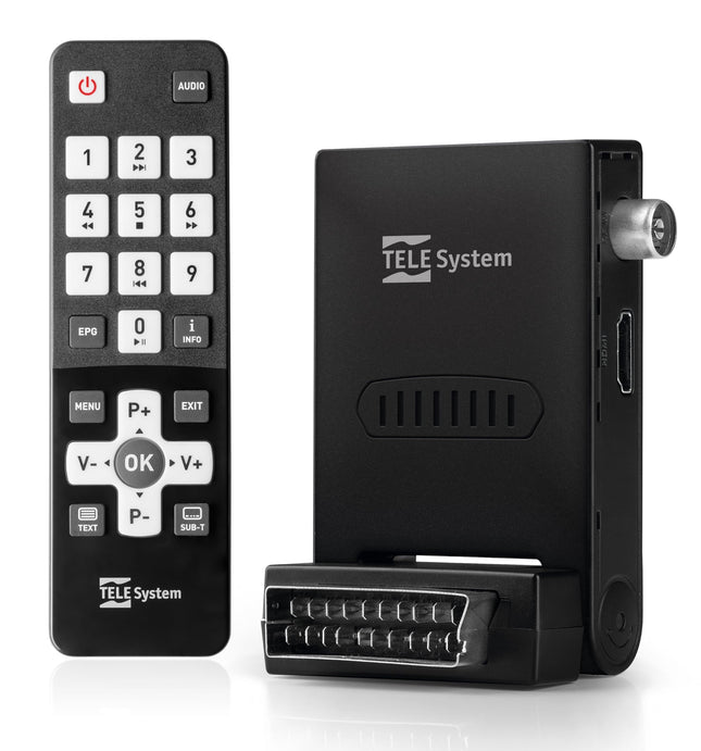 Tele System Mini Stealth digitaalne maapealne dekooder automaatse skaneerimise ja LCN-funktsiooniga, integreeritud USB-meediapleier, kaasas kaugjuhtimispult, plug &amp; play paigaldus SCART või HDMI kaudu