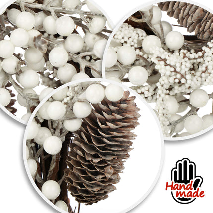 COM-FOUR® Christmas door wreath - Advent wreath with pine cones and white berries - Decorative wreath - Christmas decoration - Table wreath - Christmas wreath