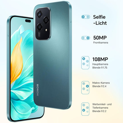 HONOR 200 Lite nutitelefon 5G, kahe SIM-kaardiga NFC Android-mobiiltelefonid ilma lepinguta (256G/8GB RAM, 6,7-tolline AMOLED Eye-Care ekraan, 4500 mAh, 108MP+50MP, Magic Capsule) Cyan Lake