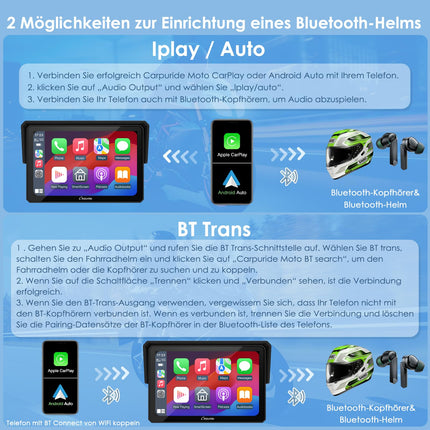Carpuride W502 mootorratta Carplay ja Android Auto, IP67 veekindel kaasaskantav autostereo, 5-tolline IPS puuteekraan, navigatsioon/Siri mootorratastele