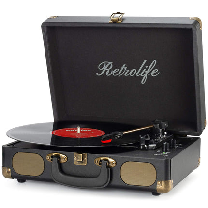 Vinyl Record Player 3-Speed ​​33/45/78 RPM Bluetooth Case Portable Record Player with Belt Drive and Built-in Speakers RCA Line Out AUX in Headphone Jack Vintage Turntable