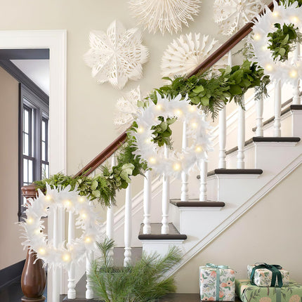 Uonlytech White Feather Garland. White Feather Wreath Christmas Wreath for Front Door Feather Wreath with LED Lights for Indoor Outdoor Halloween Party Decorations Christmas Wreath with Lights