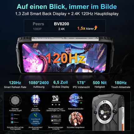 Blackview BV8200 õuetelefon kõrvaklappidega MTK G100 36GB+256GB Android 14, 2.4K FHD+ 6.5", 120Hz 500nits õuetelefon ilma lepinguta, 50MP+32MP / 8800mAh(45W) / NFC/GPS/OTG/Dual 170LM